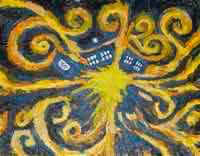 oil painting of an exploding tardis